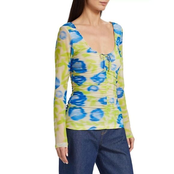 Ganni Womens Floral Print Turtleneck Sheer Long Sleeve Top US Small EUR36 - Picture 6 of 6